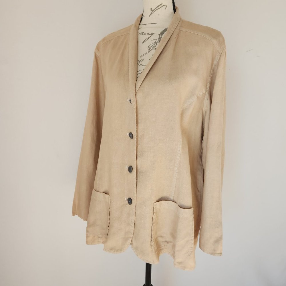Vintage J.Jill Linen Tunic Blazer Jacket Button Pocket Natural Beige